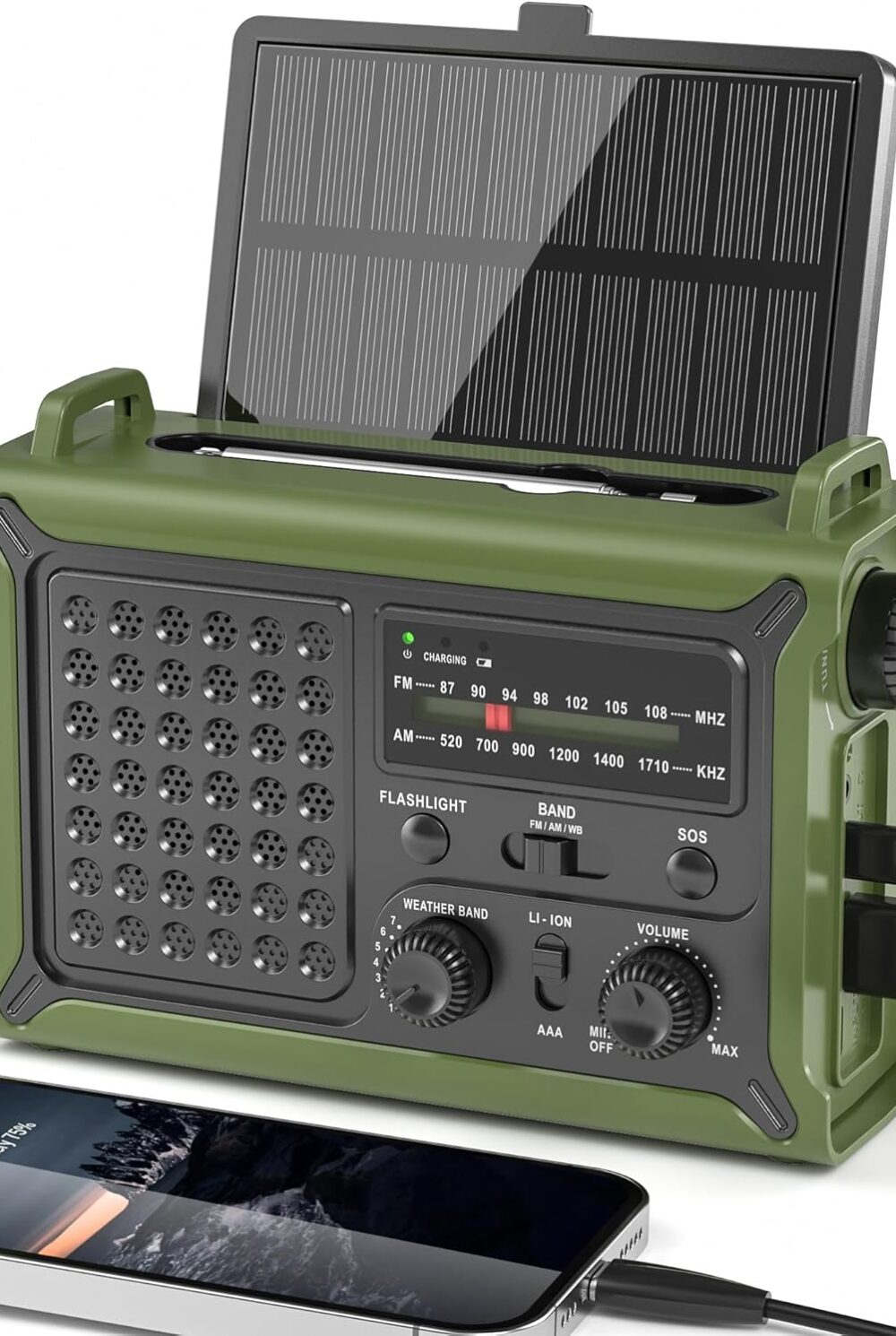 Solar Radio Emergency Hand Crank 12000mAh with Clear Signal | AM FM NOAA Weather Radio Battery Operated with 2-Mode LED Flashlight Cell Phone Charger Dual Outputs SOS