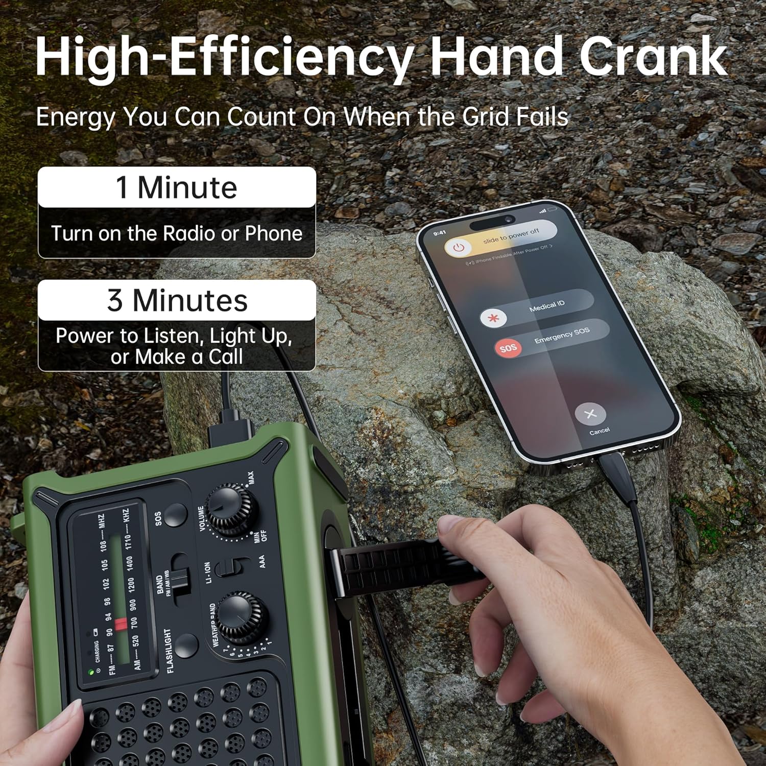 Solar Radio Emergency Hand Crank 12000mAh with Clear Signal | AM FM NOAA Weather Radio Battery Operated with 2-Mode LED Flashlight Cell Phone Charger Dual Outputs SOS - Image 6