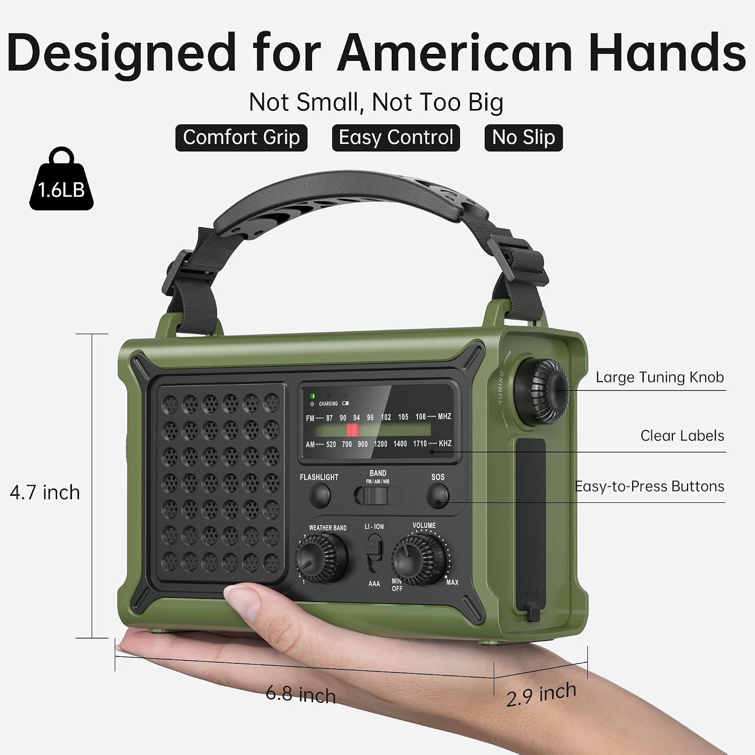 Solar Radio Emergency Hand Crank 12000mAh with Clear Signal | AM FM NOAA Weather Radio Battery Operated with 2-Mode LED Flashlight Cell Phone Charger Dual Outputs SOS - Image 9