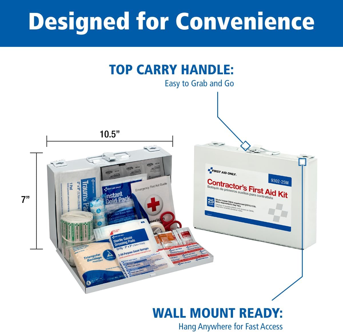 First Aid Only 9302-25M 25-Person Contractor's First Aid Kit for Home Renovation, Job Sites, and Construction Vehicles, 178 Pieces, White - Image 5