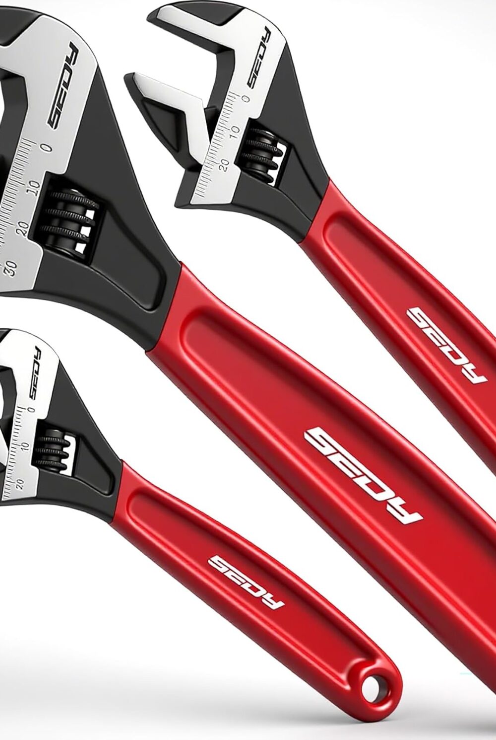 SEDY Adjustable Wrench Set Pipe Spanner: 6" 8" 10" Wide Jaw Black Oxide Wrench With Cushion Grip, Laser Marked Metric & SAE Scales, CR-V Steel for Professional
