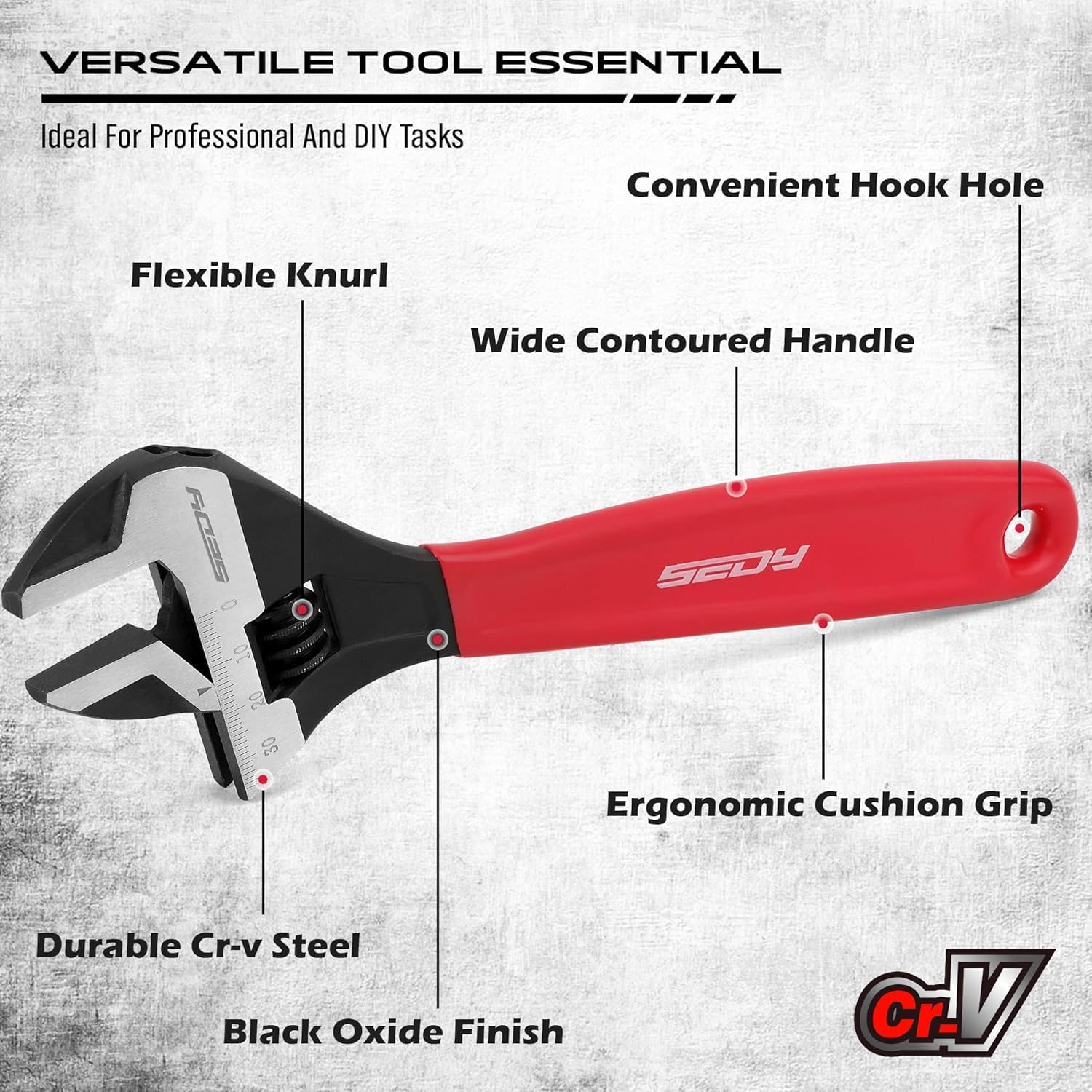 SEDY Adjustable Wrench Set Pipe Spanner: 6" 8" 10" Wide Jaw Black Oxide Wrench With Cushion Grip, Laser Marked Metric & SAE Scales, CR-V Steel for Professional - Image 4
