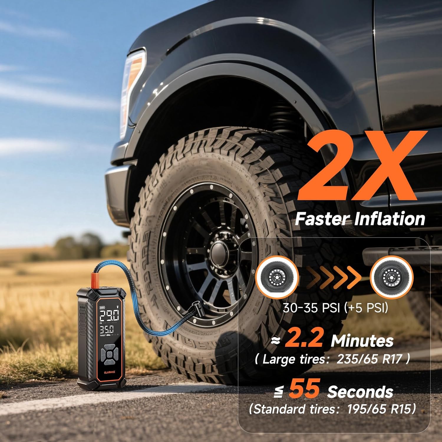 OlarHike Tire Inflator Portable Air Compressor, Dual Power-3 * 2000mAh & 12V DC | Lightning-Fast Inflation, Auto Shut-off, Cordless Air Pump for Car Tires, Bikes, Balls with LED & Digital Pressure Gauge - Image 2