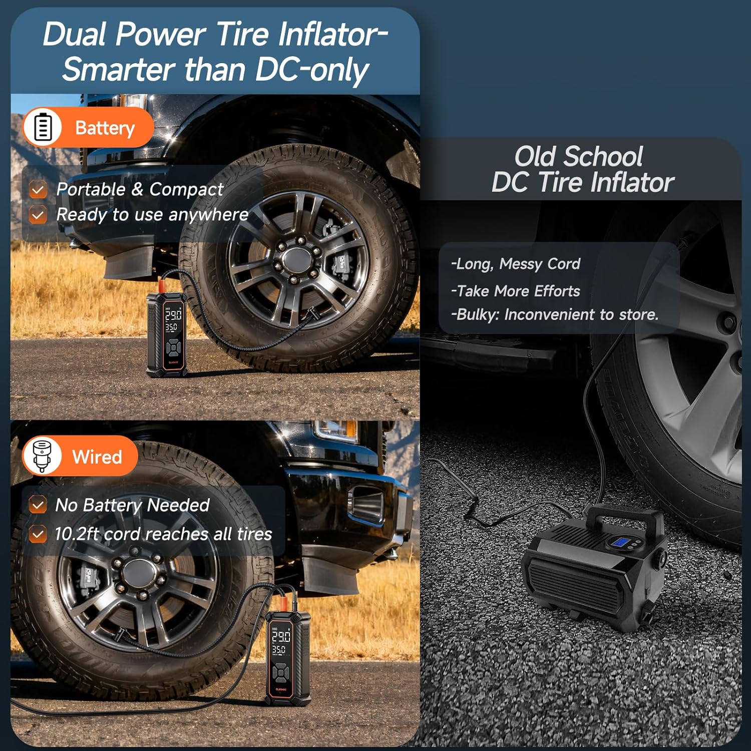 OlarHike Tire Inflator Portable Air Compressor, Dual Power-3 * 2000mAh & 12V DC | Lightning-Fast Inflation, Auto Shut-off, Cordless Air Pump for Car Tires, Bikes, Balls with LED & Digital Pressure Gauge - Image 4