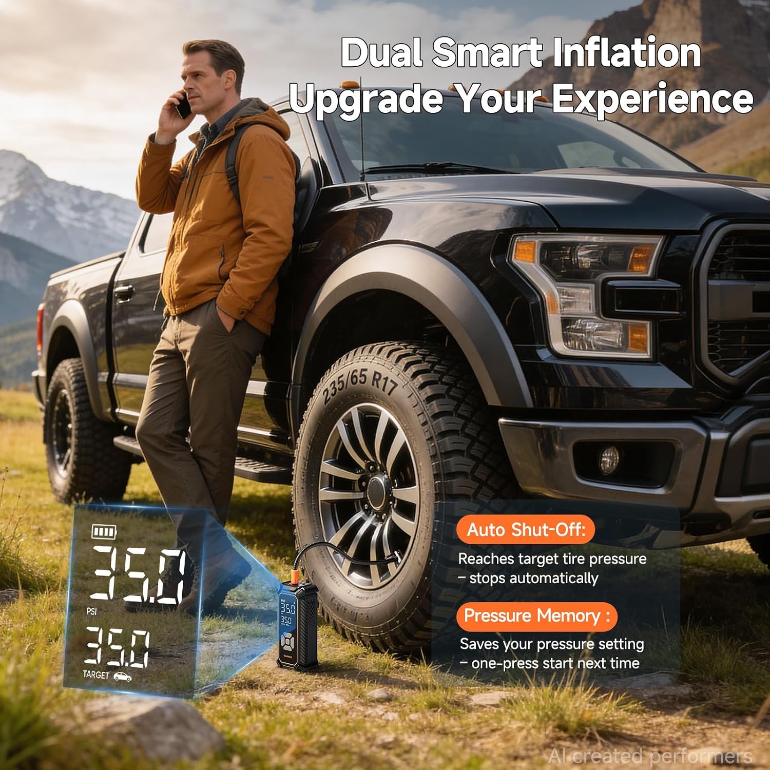 OlarHike Tire Inflator Portable Air Compressor, Dual Power-3 * 2000mAh & 12V DC | Lightning-Fast Inflation, Auto Shut-off, Cordless Air Pump for Car Tires, Bikes, Balls with LED & Digital Pressure Gauge - Image 6