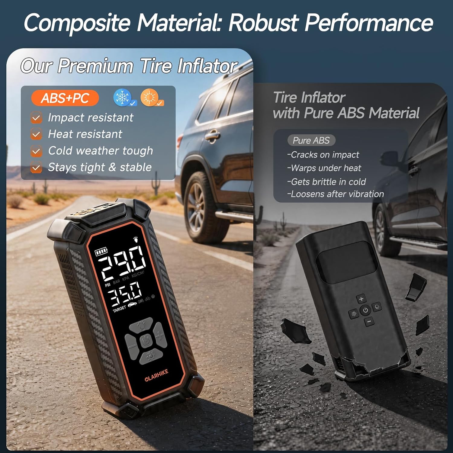 OlarHike Tire Inflator Portable Air Compressor, Dual Power-3 * 2000mAh & 12V DC | Lightning-Fast Inflation, Auto Shut-off, Cordless Air Pump for Car Tires, Bikes, Balls with LED & Digital Pressure Gauge - Image 9