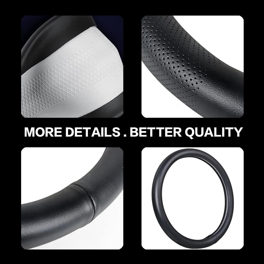 Car Steering Wheel Cover,Universal 15 Inch Premium Leather Car Steering Wheel Cover,Best Grip,Perforated Design,Breathable,Non-Slip,Sweat-Absorbent,Warm in Winter and Cool in Summer (Black) - Image 3